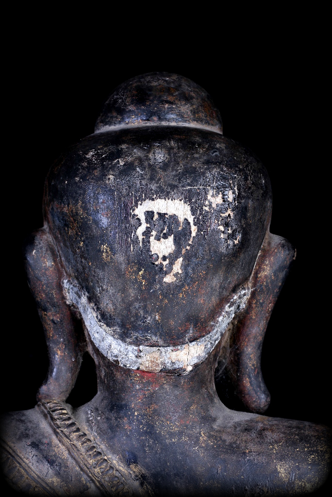 18C Wood Sitting Mon Burmese Buddha # A039